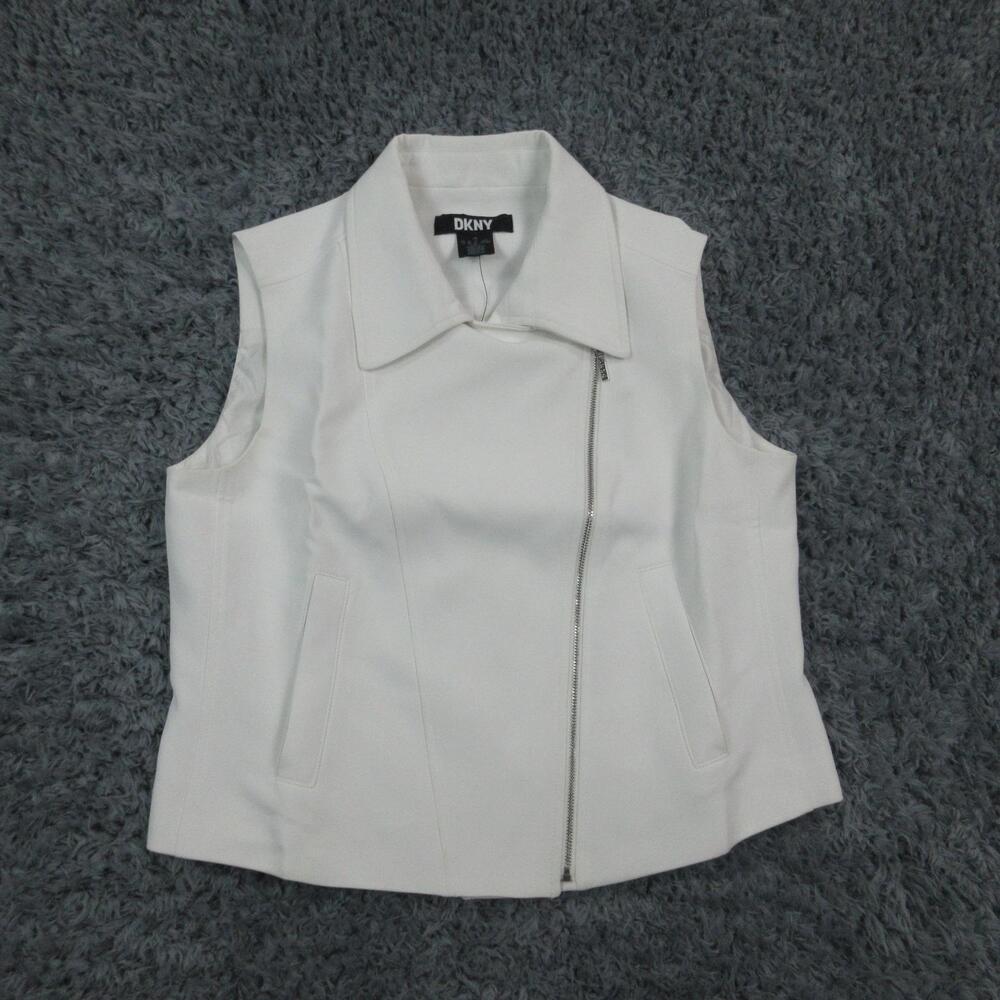 DKNY Vest Womens 12 White Moto Asymmetrical Zip Sleeveless Jacket UC4VX318 NWT